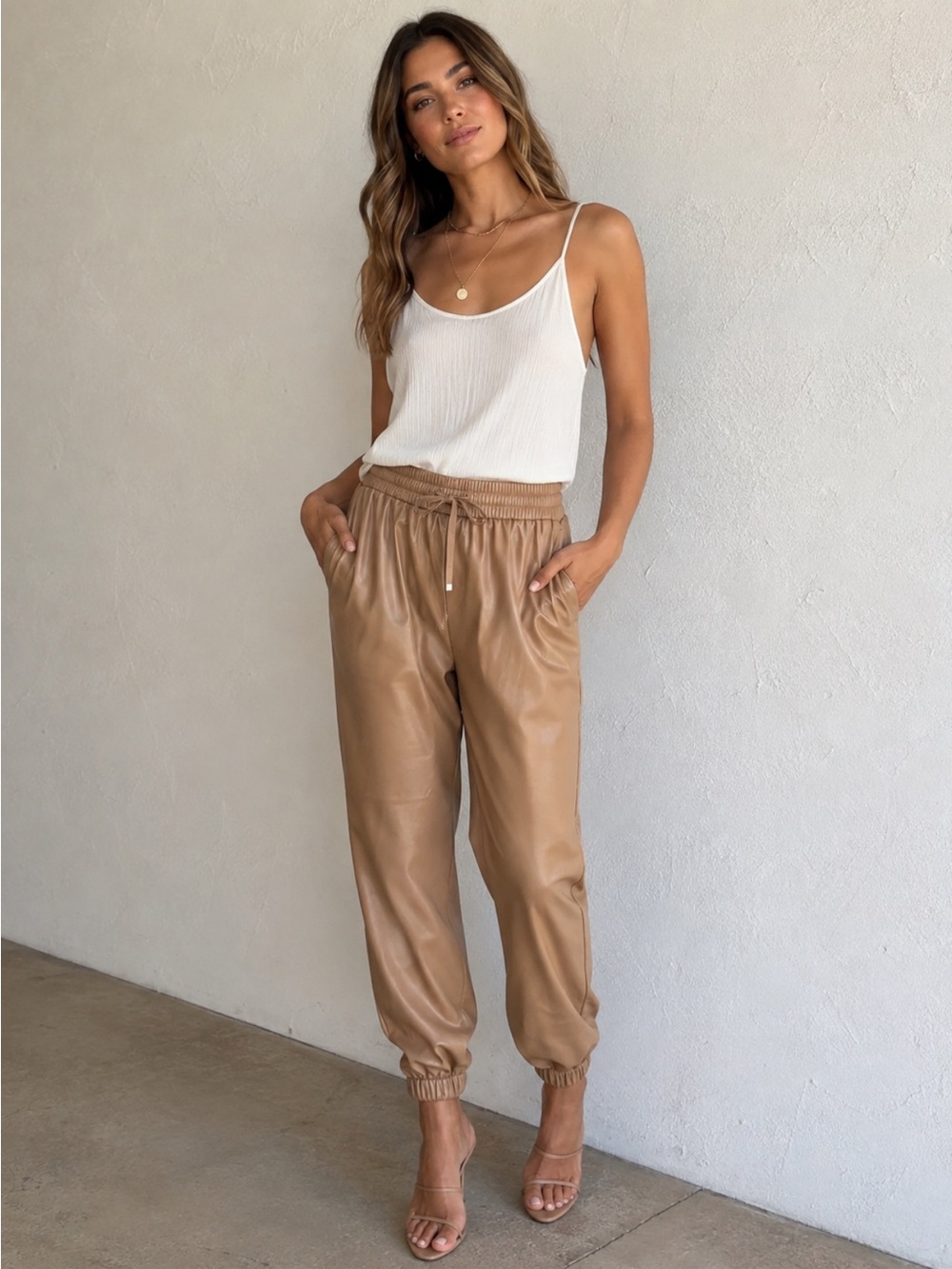 Cami NYC Women's Tan Faux Leather Jogger Pants